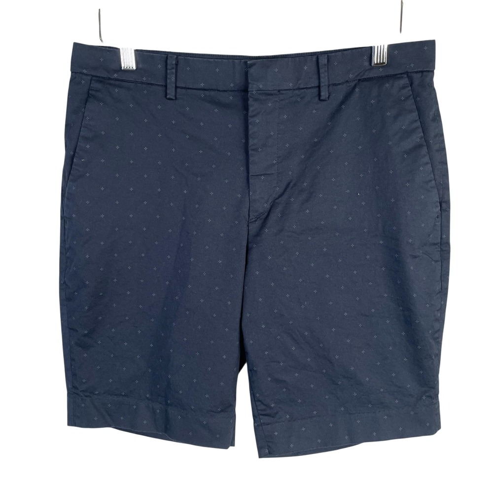 Uniqlo‎ Chino Shorts Mens 33 Navy Blue Geometric Print Stretch Cotton Blend